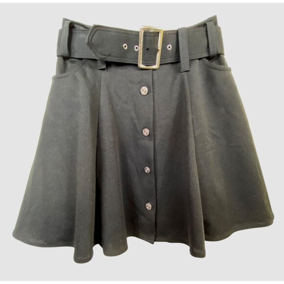 Y2K Black Skater Skirt With Belt  Size 7/8 Rave Punk Rock Club Cute Flare - Picture 5 of 5